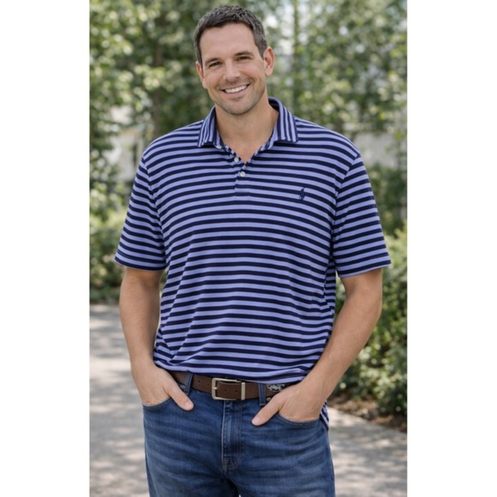 Polo Ralph Lauren Mens XL Classic Fit Striped‎ Short Sleeve Polo Shirt Blue Navy